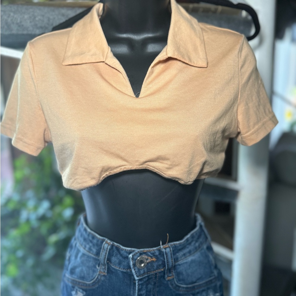 Tan Women's Cropped Polo Top
